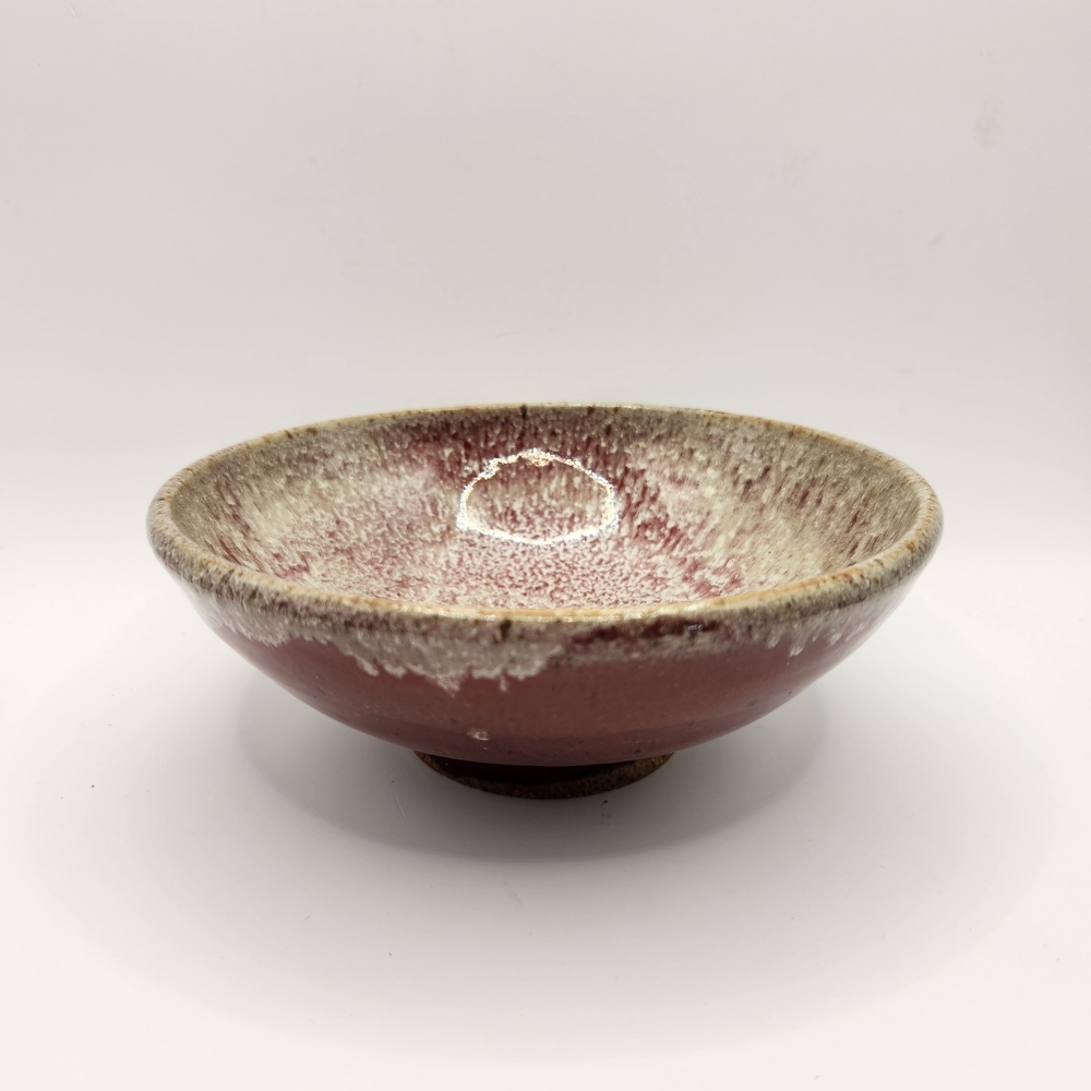 Glazed Art Pottery Small Bowl Burgundy & Gray Tones 6" Diameter